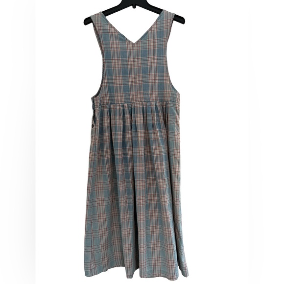 Vintage Compagnie Internationale Express Cotton Plaid Pinafore Dress M Red Blue - Picture 3 of 12